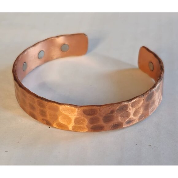 Unisex Hammered Copper Magnetic Cuff Bracelet Natural Healing Arthritis 7" - Picture 2 of 5
